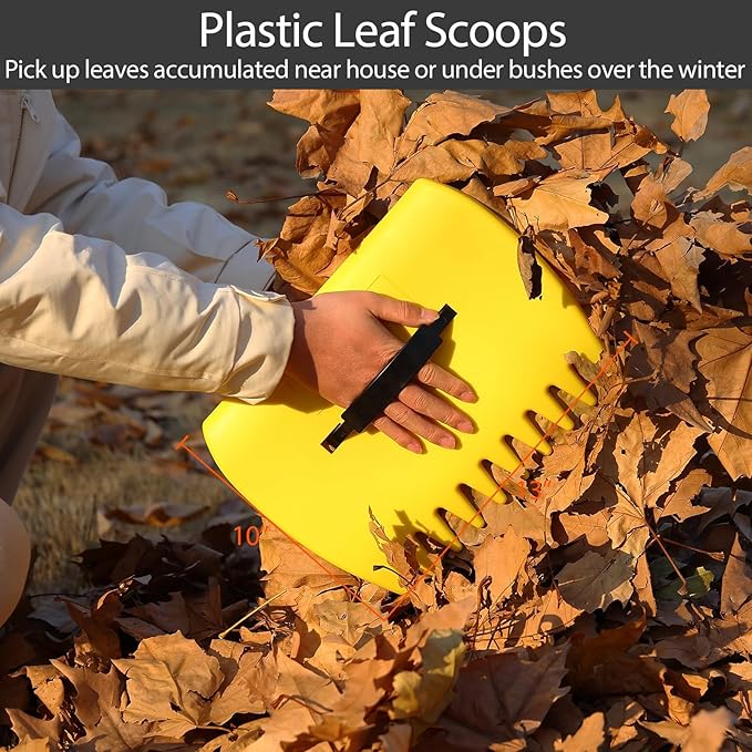 Leaf Rake, 11 Tines 9" Wide Metal Garden Rake for Leaves with 32 Gallon Leaf Bags and Scoops, Small Lawn Collapsible Yard Rakes for Camping Mulch Shrub Long Handle 30-70