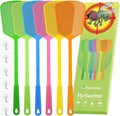 Kensizer 6-Pack Plastic Fly Swatters Heavy Duty, Multi Pack Matamoscas, Jumbo Long Handle Fly Swat Shatter Bulk, Large Bug Swatter That Work for Indoor and Outdoor