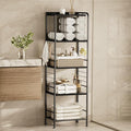 TETOTE 5-Tier Towel Storage for Bathroom Free Standing Towel Rack with M-Shaped Detachable Dividers& Hooks, Pool Towel Organizer Shelf Black