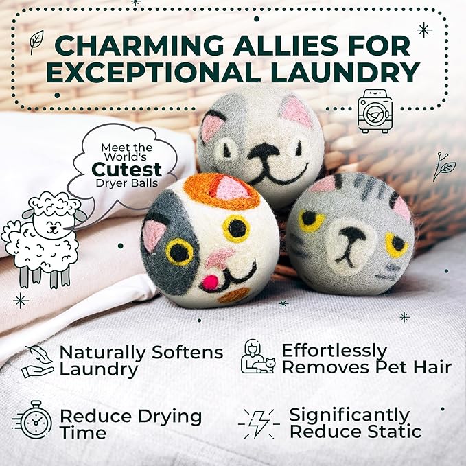 No More Dryer Sheets! XL Wool Dryer Balls 6-Pack, Reusable Laundry Softener & Static Reducer, Eco-Friendly, Long-Lasting, Safe for Sensitive Skin