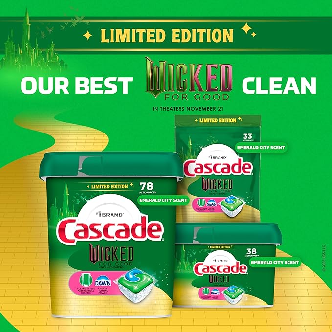 Cascade "Wicked: For Good" Limited Edition Complete Dishwasher Pods, Dishwasher Detergent, Dish Detergent Soap, Emerald City, 78 ct