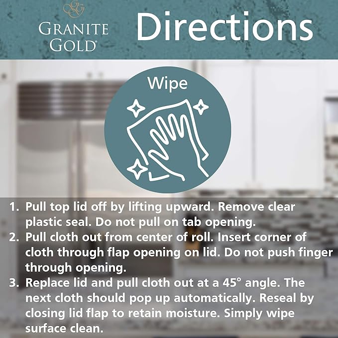 Grantie Gold All-Surface Cleaning Wipes, Deep-Cleans Stainless Steel, Mirrors, Glass, Appliances, Natural Stone, Brass, & Copper, Safe on Food-Prep Surfaces, Streak-Free, 40 Pre-Moistened Wipes