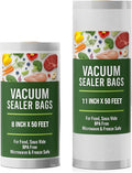 Houseables Vacuum Seal Bags, Vacuum Sealer Rolls, Sous Vide Bags, Food Saver Rolls, 2 Pack, 11 Inch & 8 Inch x 50FT, Commercial Grade, Vaccum Sealed Storage, Microwave & Freezer Safe, Store A Meal