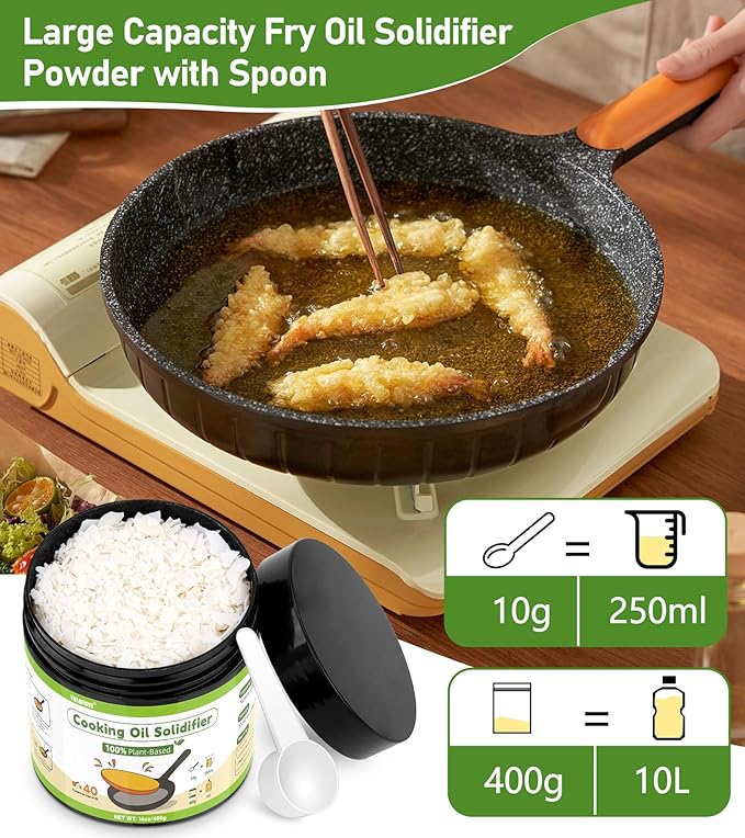Cooking Oil Solidifier, Solidifies Up to 40 Cups from Mess, 100% Plant-Based Used Oil Solidifying Powder, Grease Hardener Disposal for Kitchen