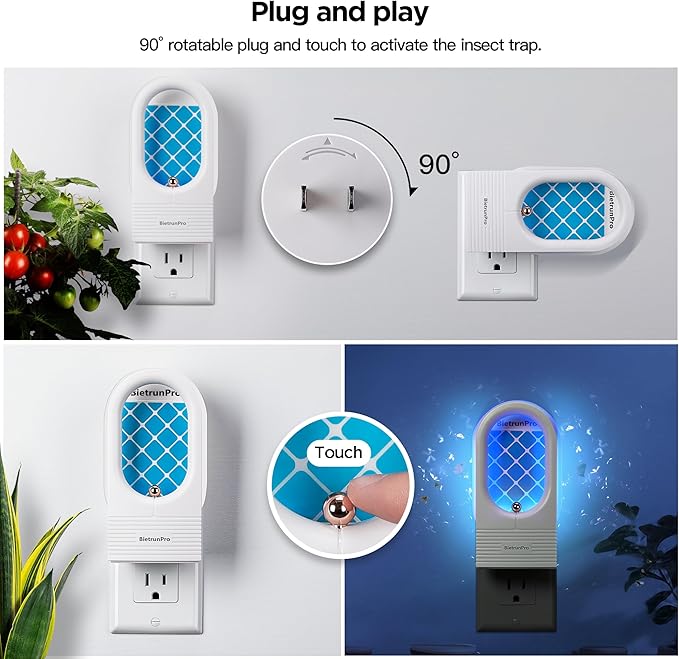 Indoor Fruit Fly & Gnat Traps Plug-in - UV/Blue Light Insect Trap with 2 Devices+6 Refills, Safe & Odorless Flying Insect Catcher for House/Kitchen/Office - Get Rid of Mosquitoes, Moths, Gnats