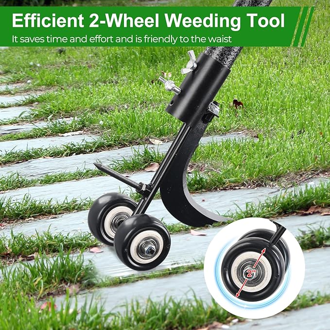 Crack Weeder Tool with Wheels 5.5FT Metal Crevice Weeding Tool with Adjustable Long Handle Saves Back & Knee Manual Weed Remover for Paver Deck Patio Driveway Sidewalk Garden