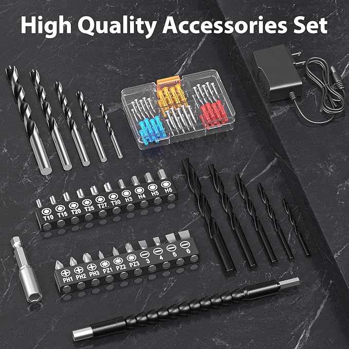 Cordless Drill Set,12V Power Drill Driver 3/8" Keyless Chuck with 92 Acessories, Built-in LED Light, 25+1 Position, Electric Drill for Home DIY Projects (Orange)