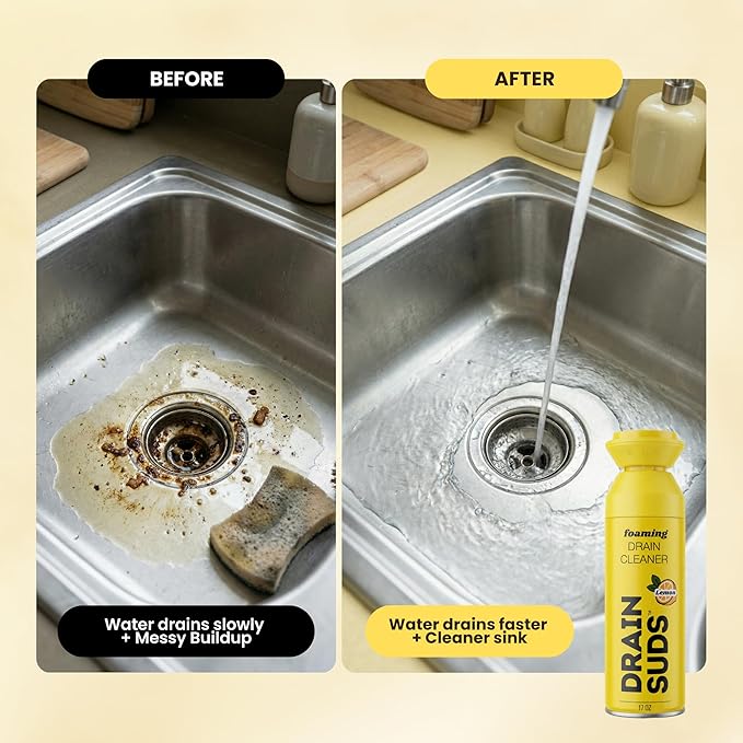 Foaming Drain Cleaner, Sink Cleaner and Deodorizer, Drain Clog Remover for Kitchen Sinks, Bathrooms, Shower Drains, Tubs, Washbasin, Clogged Pipe Opener, Lemon, 1 Pack