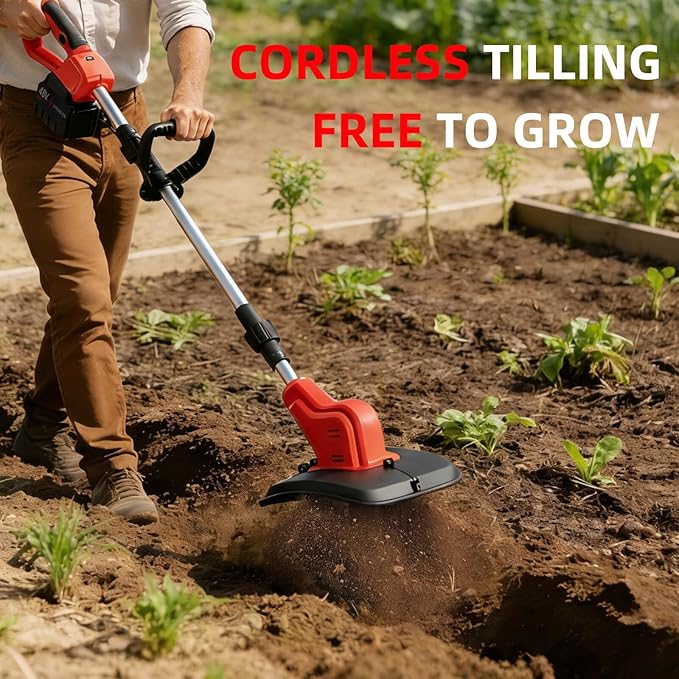 Cordless Tiller Cultivator, 360PRM Electric Garden Tiller, with 2X4.0Ah Batteries & LCD Display, 48 Steel Tines, 9" Tilling Width, 6.6" Depth, Battery Powered Rotary Tiller Lawn/Soil Cultivation