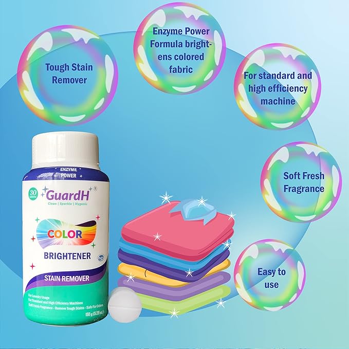 Laundry Stain Remover & Color Booster Tablets – Brightens Clothes, Removes Tough Stains, No Bleach – 30 Enzyme Tablets for Colorful Loads (180g)
