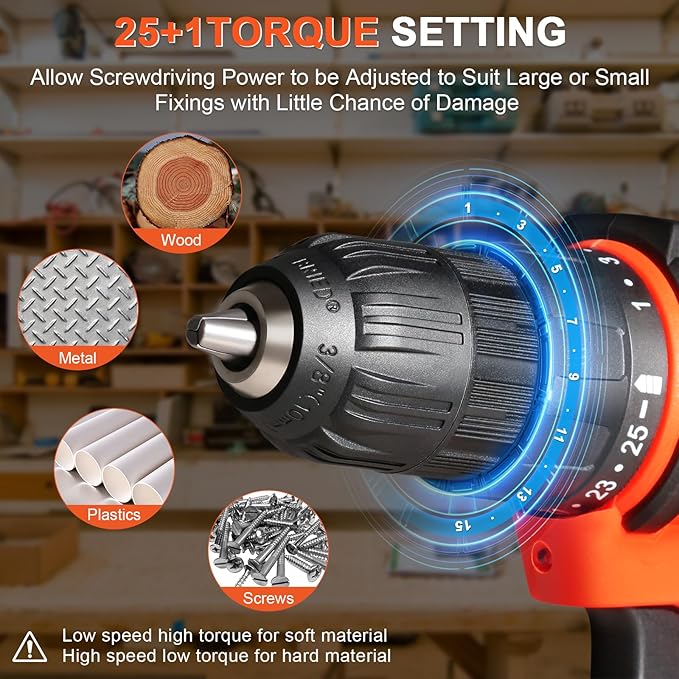 20v Drill Driver Set,Cordless Drill with Battery and Charger,LED Tools Kit,25+1 Torque Setting,43pcs Drill Bits