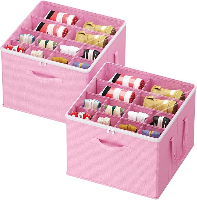 Lifewit Shoe Storage Organizer for Closet, Fabric Large Shoe Box Storage Containers with Clear Cover, Foldable Bins for Boots Heels Sneakers Fits 24-32 Pairs (Each 12-16 Pairs) 2 Pack Pink