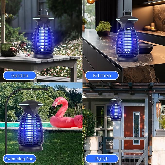 Bug Zapper Outdoor for Mosquito Flies - Electric 4000V Powerful Bug Zappers Indoor Waterproof Insect Killer Trap Lamp with LED Light for Patio Backyard Porch Garage & Home