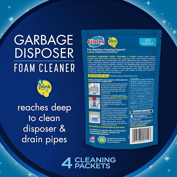 Glisten GLISTEN-DP06N-PB-2/PACK DP06N-PB Garbage Disposer Foaming Cleaner, Lemon Scent, 2-Pack (8 Uses), 2 Pack, Blue, 2 Count, 4.9 Ounce (Pack of 2), 9 Ounce