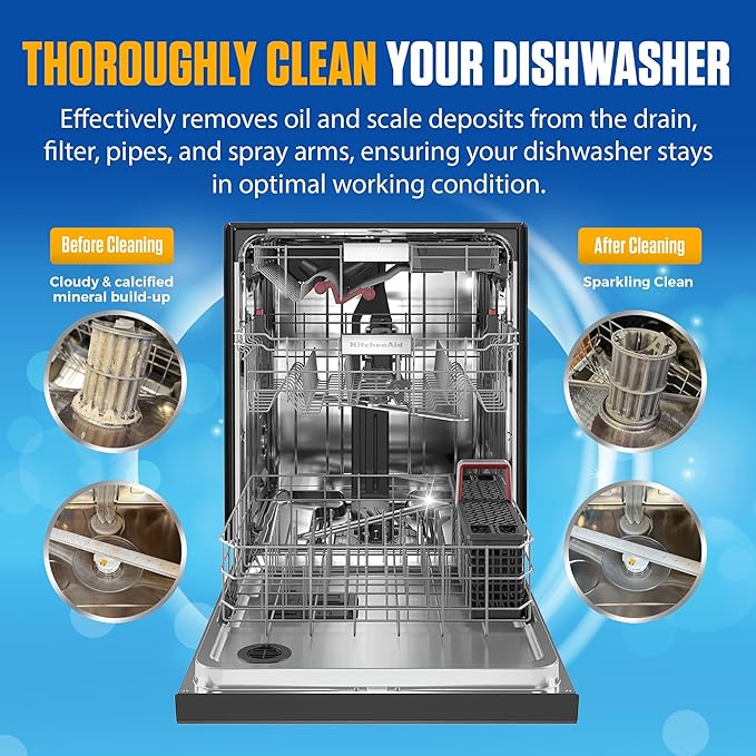 Bastion Dishwasher Cleaner Tablets, Lemon Scent, 3-Month Supply (6 Pods), Powerful Cleaning & Odor Removal, Descaling Tablets