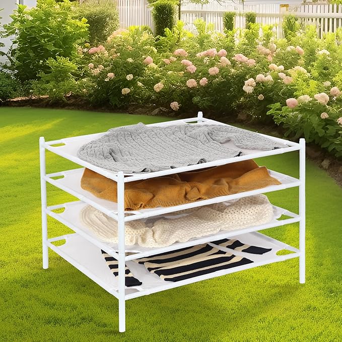 Storage MANIAC Sweater Drying Rack, Mesh Clothes Drying Rack, Stackable Laundry Drying Rack, Lay Flat Dryer for Delicates, Portable Dry Rack for Indoor or Outdoor, White, 4-Pack
