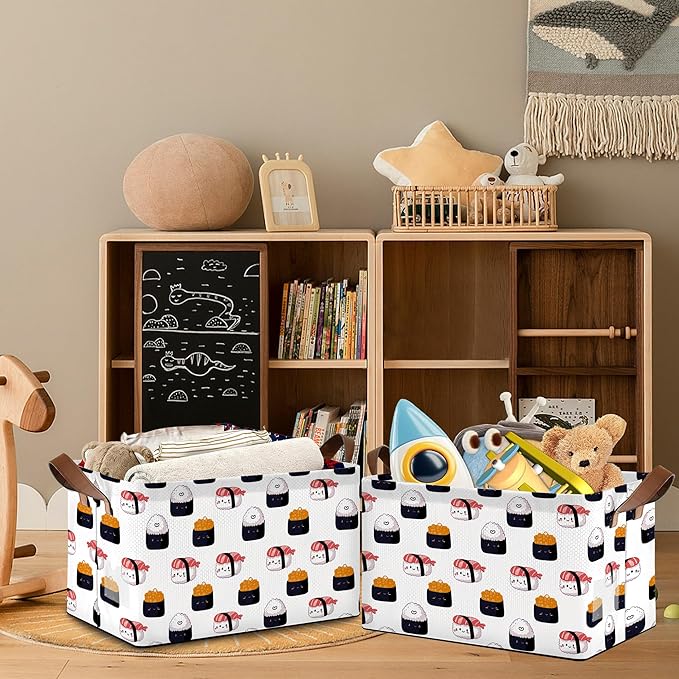 Cute Sushi Storage Basket,Japanese Collapsible Storage Bin Cubes for Living Room Bedroom Blankets Home Storage 17x11.5x10Inch
