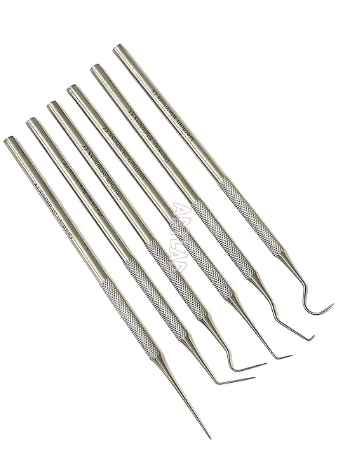 Premium Set of 12 Stainless Steel Precision Micro Probe Set Combo-Straight, Single, Short Double, Long Double, Triple and Hook Tips -Pick Tool Set 5.5"(14CM) (Set of 6 Each)