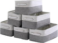 TcaFmac Small Storage Baskets for Shelf 6 Pack Canvas Storage Basket with Handles Fabric Storage Basket for Organizing Storage Bin (White and Grey, 12x8x5")