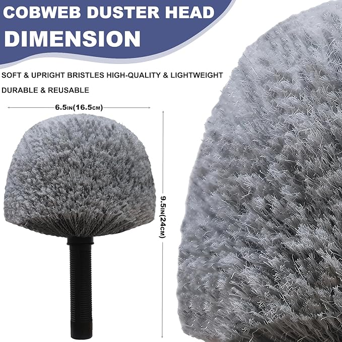 2 Pack Robust Cobweb Duster Head Brush – Superior Twist-On Web Cleaning Tool – Spider Web Remover Brush Compatible with Standard 3/4 Inch Threaded Poles for Outdoor & Indoor Use – Head Only (Grey)