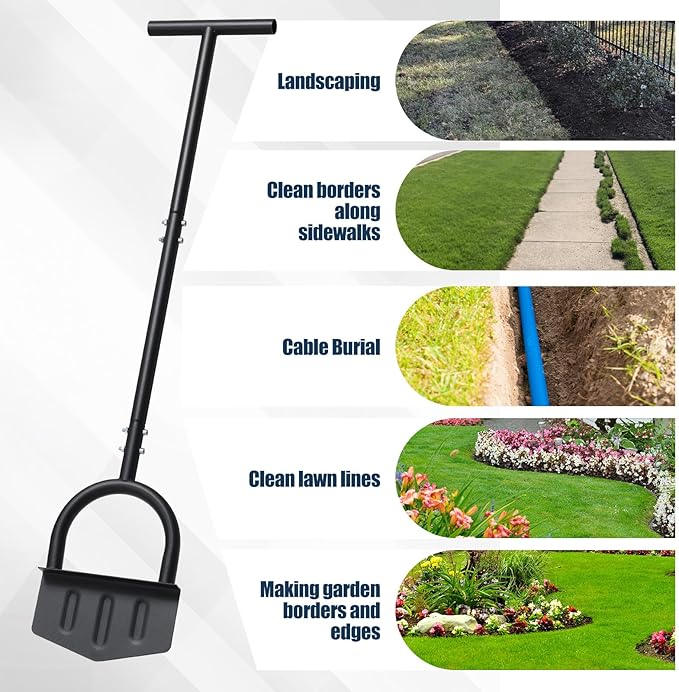 Heavy-Duty Manual Grass Edger Tool - 39 Inch Half Moon Lawn Edger with Wide Footplate. All-in-One Steel Border Edger for Landscaping, Garden Edging, Creating Trenches and Burying Irrigation Cables