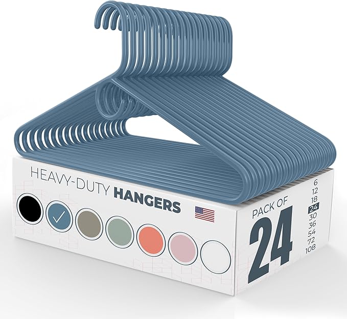 Neaties Heavy Duty Clothes Hangers 20 Pack (24 Count) – Made in The USA – 8lb Capacity Plastic Hangers for Adult Clothing – Durable for Pants, Coats, Jackets, or Jeans – Blue