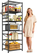 Metal Shelving 6-Tier Storage Shelves Unit with Hooks,Heavy Duty Garage Shelving with Leveling Feet,High Standing Shelf Organizer for Kitchen Pantry Bathroom Dorm,17.7”W×11.8”D ×72.2”H,Black