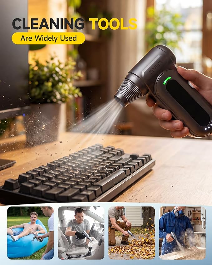 Electric Compressed Air Duster, 170000RPM High-Speed Cordless Air Blower with Rechargeable Battery for Keyboard, PC & Electronics Car Cleaning, Reusable Canned Air Alternative