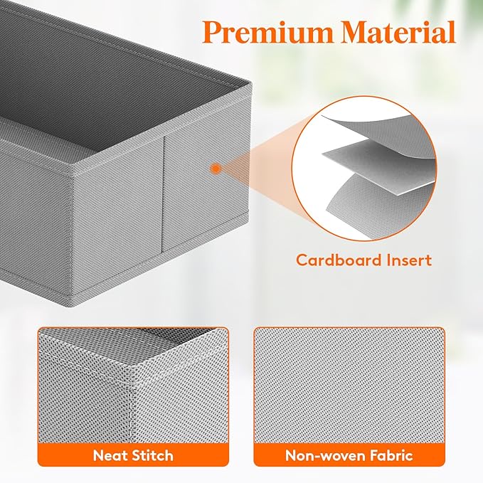 Lifewit Drawer Organizer Clothes for Closet 24 Pack, 3 Sizes Underwear Wardrobe Drawer Dividers, Fabric Foldable Dresser Storage Organizer Bins for Sock, Bra, Lingerie, Undies, Grey