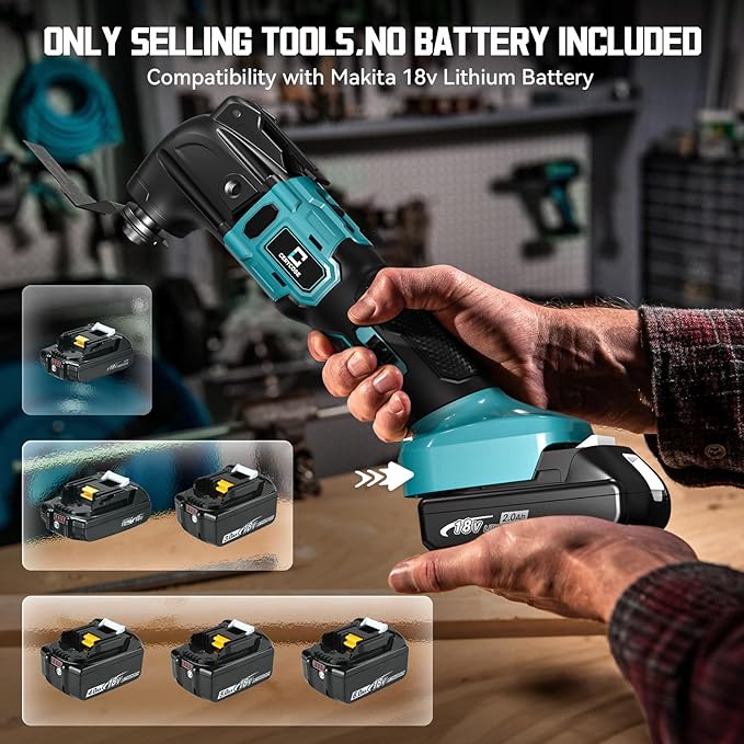 Cordless Oscillating Tool Compatible with Makita Battery, 21000 OPM Max Brushless-Motor Tool with Auxiliary Handle, Oscillating Multi-Tool for Scraping, Sanding,Cutting Wood(Tool only)