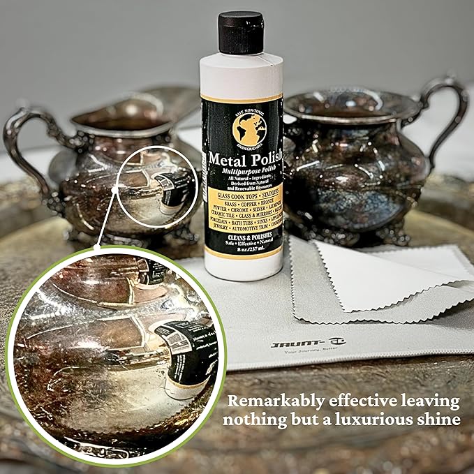 Silver Jewelry Cleaner - Multipurpose Homewood Metal Polish and Cleaner bundle with 1x Microfiber Cleaning Cloth Bundle - Stainless Steel Cleaner to Remove Tarnish & Restore Shine of Jewelry & More