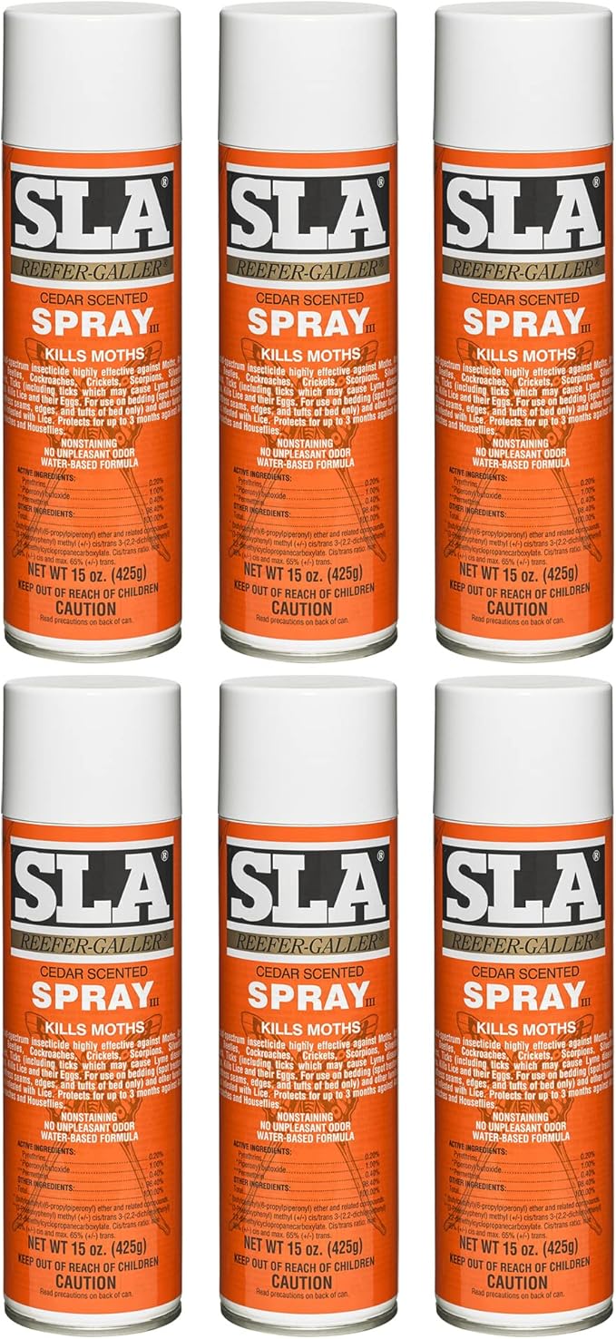 Reefer Galler SLA Cedar Scented Moth Repellent Spray, Kills Moths, Bed Bugs, and Pests on Contact, 15 oz (Pack of 6)