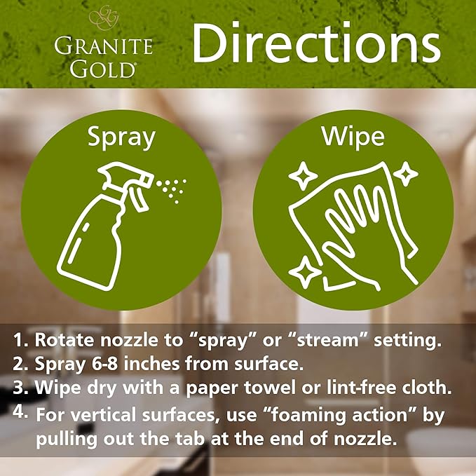 Granite Gold Shower Cleaner Spray for Quartz,Granite,Marble,Ceramic,and Other Stone Tub Surfaces,Made in the USA,24 Ounces,Gold,(Pack of 2)