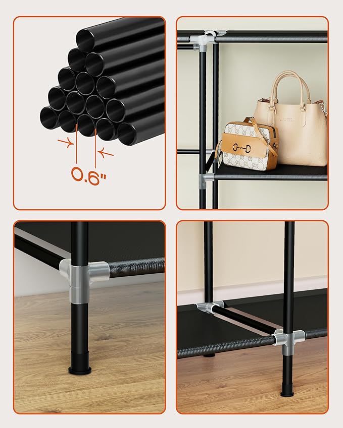 CASAMAYA Portable Closet, 66.9 Inch Large Capacity Wardrobe Closet with Cover, Clothes Storage Organizer with Shelves and 4 Hanging Rods, Easy to Assembly, Black PCT204B01
