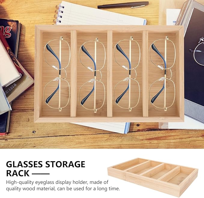Toyvian Wooden Eyeglasses Storage Tray and Display Rack Glasses Organizer for Home Tabletop Eyewear Storage with 4pcs Tray Set