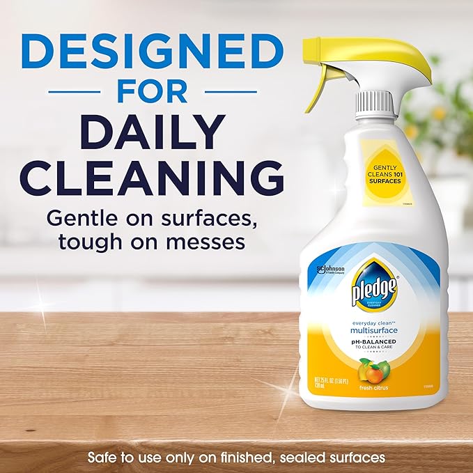 Pledge pH-Balanced Multisurface Cleaner Spray for Everyday Care,Fresh Citrus Scent,25oz,(Pack of 6)