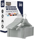 Utopia Home Premium Wooden Hangers 30 Pack - Durable & Slim Coat Hanger - Suit Hanger with 360-Degree Rotatable Hook - Wood Hangers with Shoulder Grooves (Grey Color)
