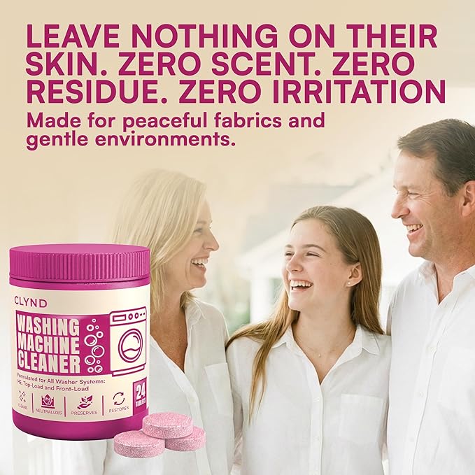 Washing Machine Cleaner Tablets Unscented 24 Pack Residue-free Laundry Washer Cleaner for HE Front Load, Top Load Washing Machine Cleaning Tablets Pro Descaler Deodorizer, Low Suds 1 Year Supply