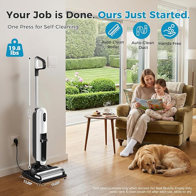 OLIXIS Wet Dry Vacuum Cleaner, Cordless All-in-One Vac Mops, Vacuum Mop with Self-Cleaning System, Dual Water Tank Design, Tangle-Free Brush, Dual-Edge Cleaning, 35-Min Runtime
