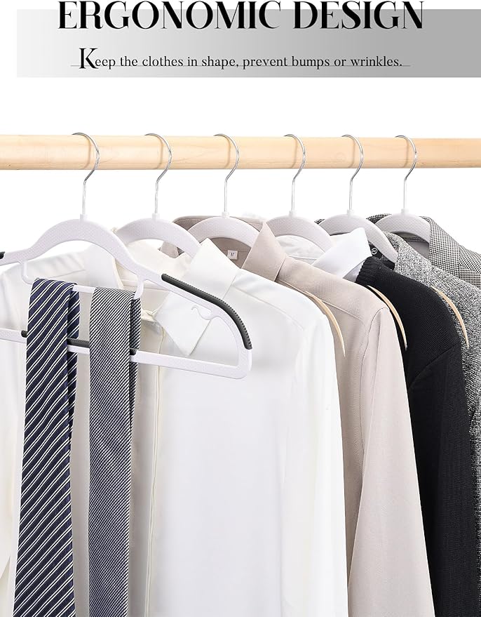 HOUSE DAY Plastic Hangers 100 Pack, White Clothes Hangers Non Slip with Rubber Grip, Heavy Duty Hanger with 360º Swivel Metal Hook, Ultra Thin Hangers Space Saving for Closet Organizer