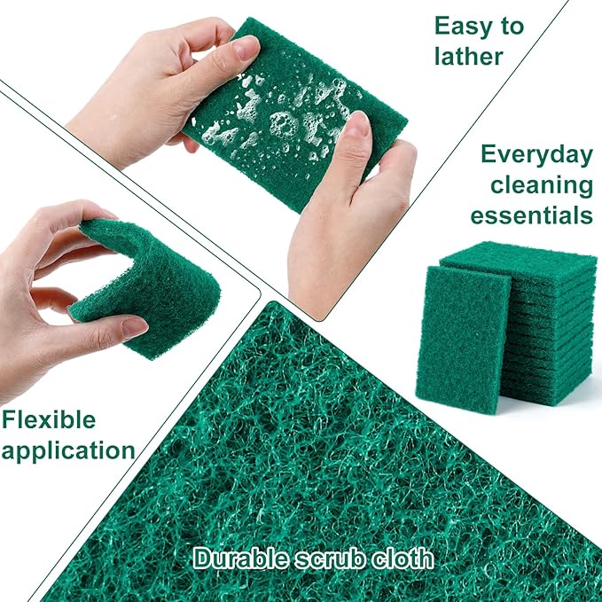100 Pcs Scouring Pads,Heavy Duty Scour Pads,Dish Scrubber Scouring Pad,Reusable Non Scratch Household Scrub Pad for Dish Kitchen Scrubbers & Metal Grills,4.3 x 3 x 0.3 in (Green)