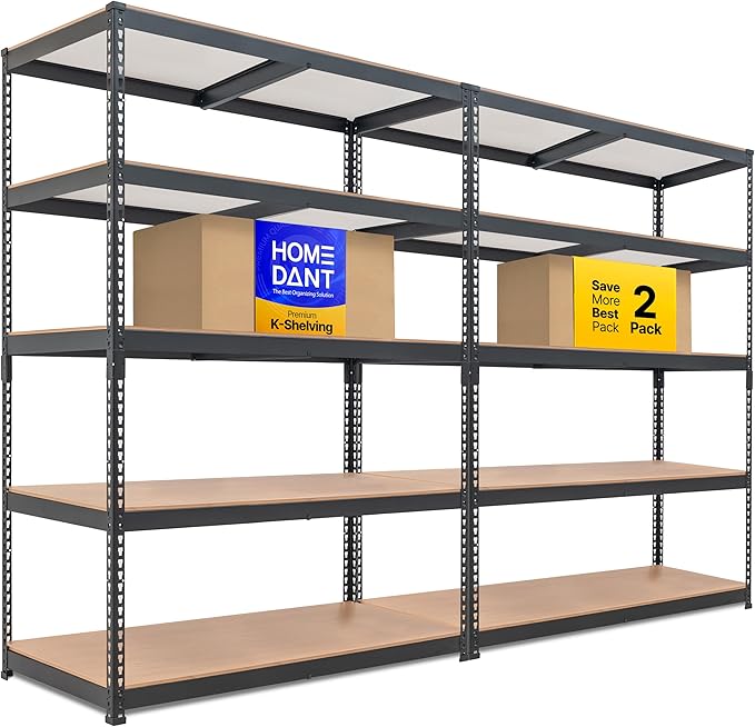 HOMEDANT 47.7" W Deep 5 Tier Heavy Duty Garage Shelving Adjustable Metal Rack Storage Shelves Standing Shelf Unit Organizers Industrial Warehouse Basement Black 2Pack