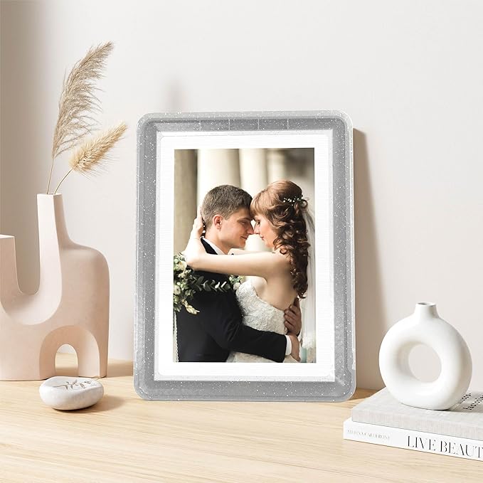 5x7 Picture Frame, Clear Acrylic Photo Frame with White Mat for 4x6 Photos, One-Piece Shatterproof Tool-Free Design, UV-Resistant Waterproof Tabletop Frame for Home Office Decor with 10-Year Warranty