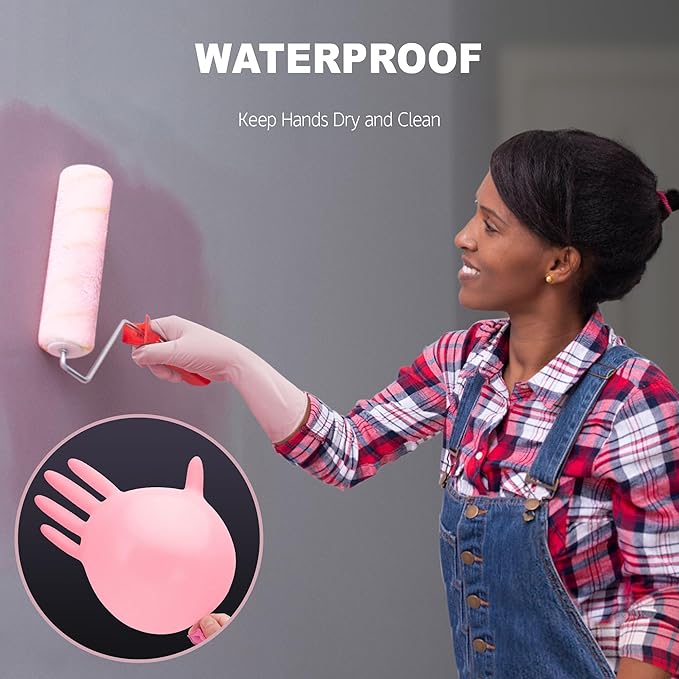 Disposable Nitrile Dishwashing Gloves, Extended 12 Inches Cuff, 6-mil, Cherry Blossom Cleaning Gloves, Latex-Free