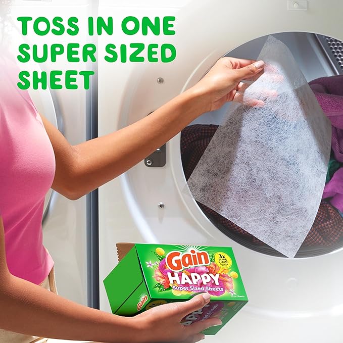 Gain Super Sized Dryer Sheets, Laundry Fabric Softener, Happy, 130 Count