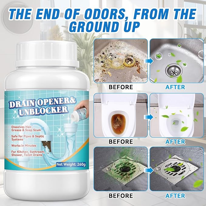 Powerful Pipeline Dredging Agent, 260ml Drain Clog Cleaner for Shower, Sink, Toilet, Tub Drains, Drain Cleaner Cleaner Hair, Grease, Soap Scum, Blockages for Kitchen & Bathroom