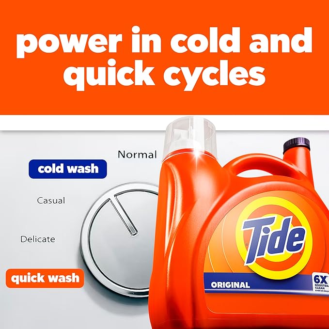 Tide Liquid Laundry Detergent, Original Scent, 126 Loads, 158 fl oz, Boosted Clean even in cold water, laundry soap, concentrated liquid detergent