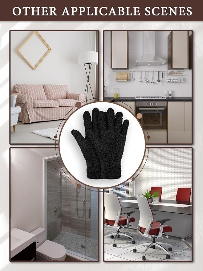 Patelai 3 Pairs Microfiber Plant Dusting Gloves Leaf Cleaning Gloves for Indoor Plants, Blinds, Furniture, House (Black,Brown,Dark Brown,Medium)