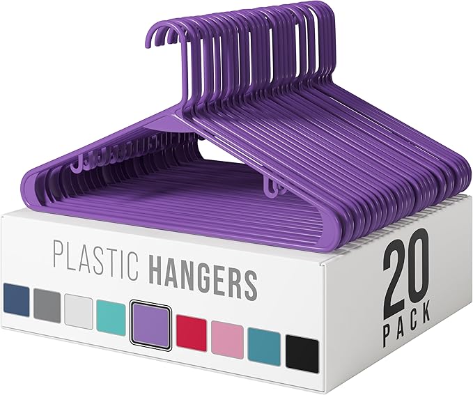 Plastic Hangers 20 Pack Purple - Clothes Hangers - Makes The Perfect Coat Hanger and General Space Saving Clothes Hangers for Closet - Percheros Ganchos para Colgar Ropa Hangars
