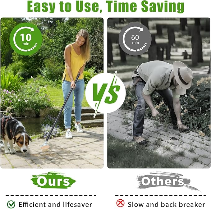 DEROFIT Crack Weeder Moss Remover Brush with 45 inch Handle,Manual Crevice Weeding Tool Stand Weed Puller Grout Brush for Deck,Patio,Sidewalk, Walkway,Driveway, Paving,Crevice Cleaning Tool